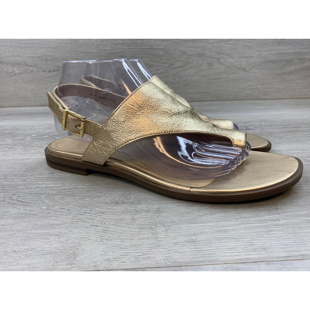 Vionic Ella Metallic Gold Leather Toe Loop Backstrap Sandals Women's 10 Shoes